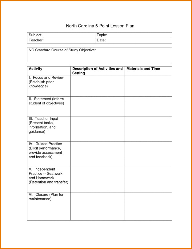 Six Point Lesson Plan Template 6 Point Lesson Plan Myeducationeducationdotcom