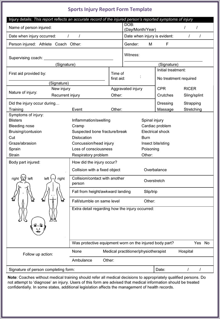 Sports Injury Report form Template 5 Sample Injury form Templates to Create An Injury Report