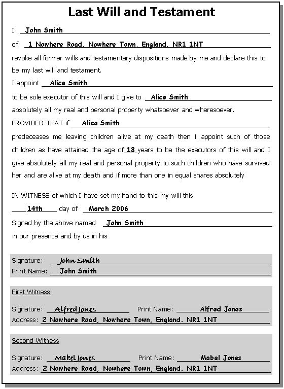 Standard Will Template Free Printable Sample Last Will and Testament Template form
