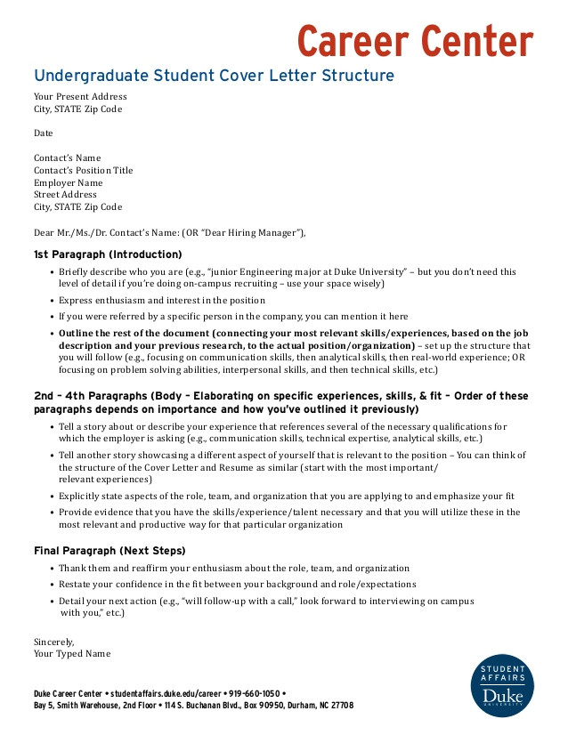 Structuring A Cover Letter Undergraduate Cover Letter Structure Wells Fargo