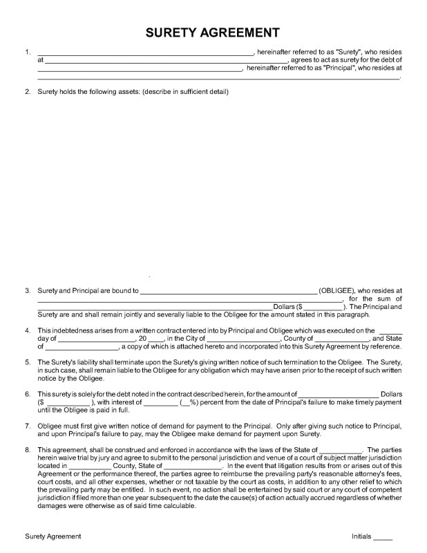 Suretyship Agreement Template Surety Agreement Template 28 Images Letter Of