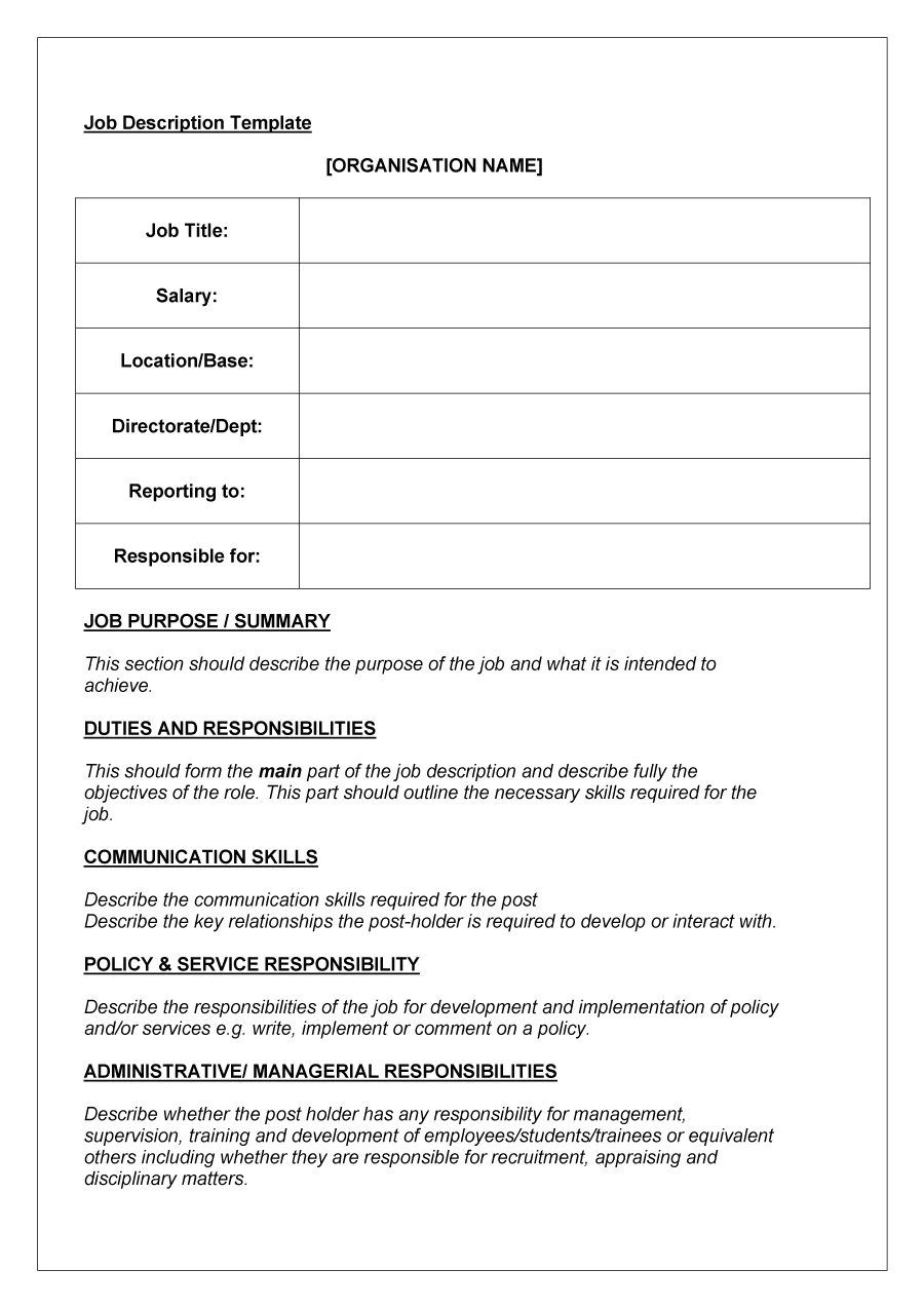 Template for Job Description In Word 49 Free Job Description Templates Examples Free