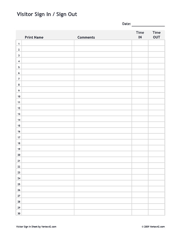Templates by Vertex42.com Free Printable Visitor Sign In Sign Out Sheet Pdf From