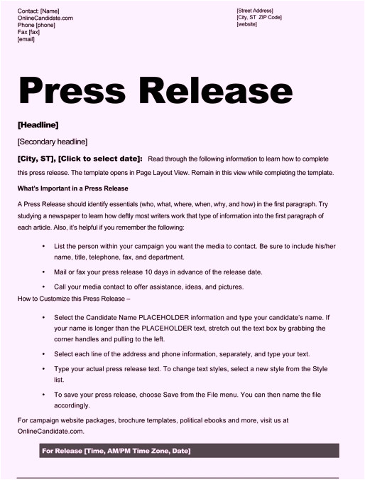 Templates for Press Releases Free Sample Press Release Template Word