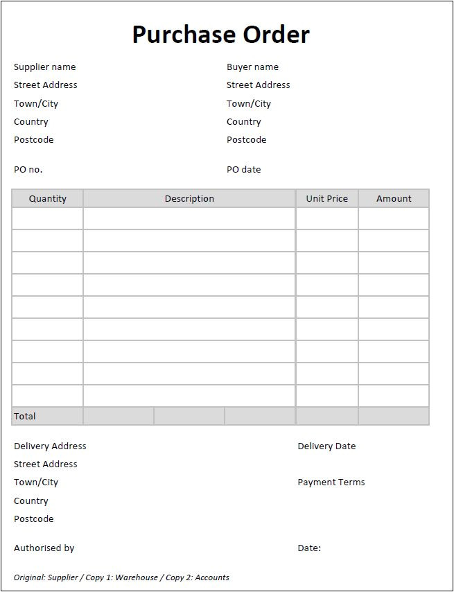 Templates for Purchase orders Purchase order Template Double Entry Bookkeeping