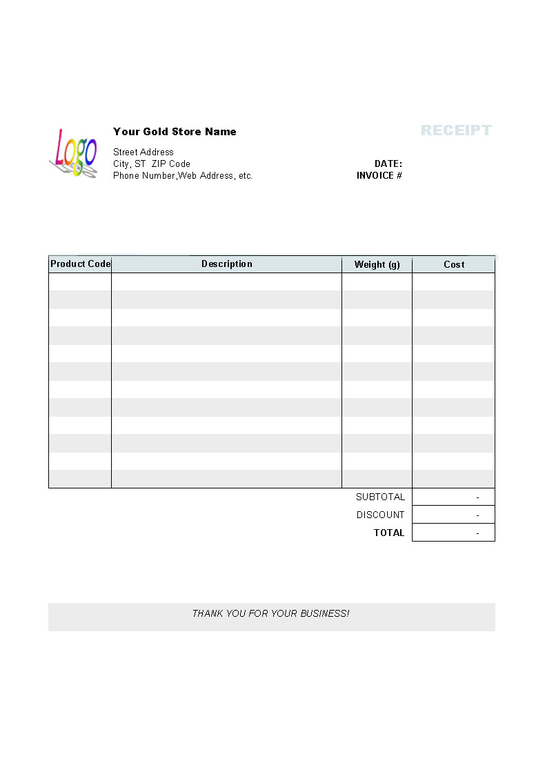Templates for Receipts and Invoices Gold Shop Receipt Template Uniform Invoice software