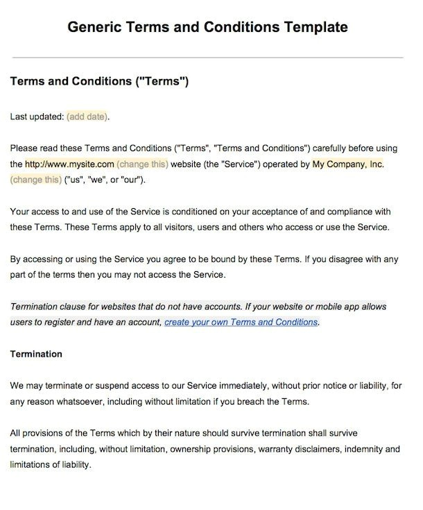 Term and Condition Template Sample Terms and Conditions Template Termsfeed