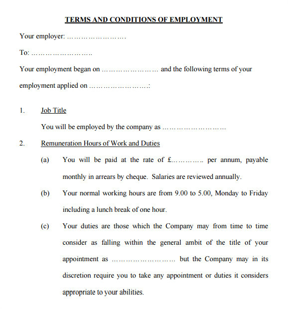 Terms and Conditions Of Employment Template Terms and Conditions Template Cyberuse