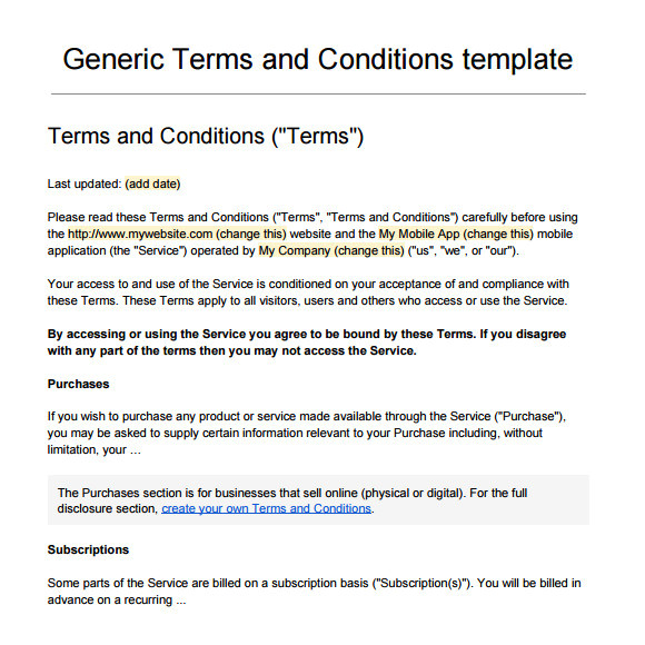 Terms and Conditions Template for Online Shop 9 Terms and Conditions Samples Sample Templates