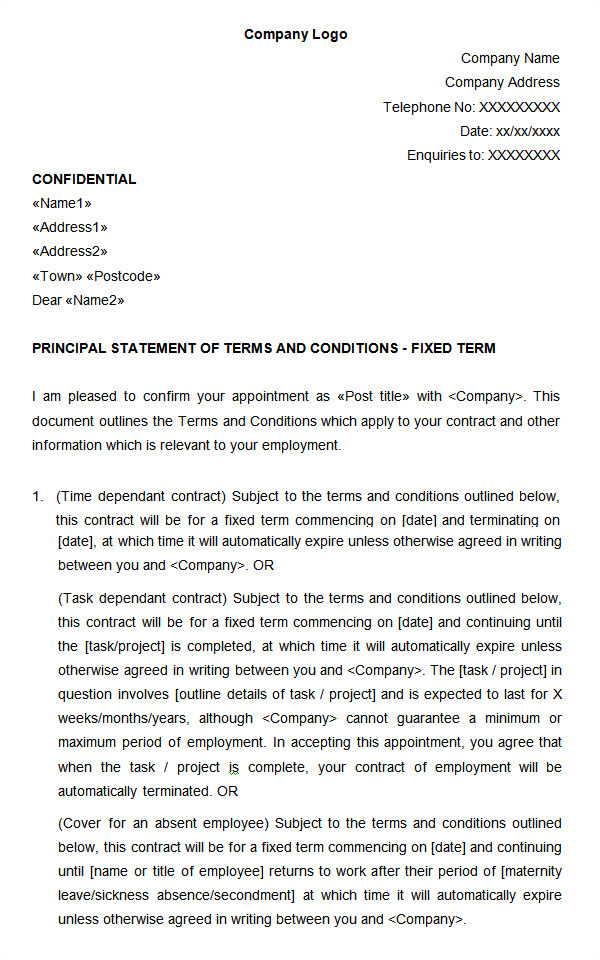 Terms Of Employment Contract Template 22 Hr Contract Templates Hr Templates Free Premium