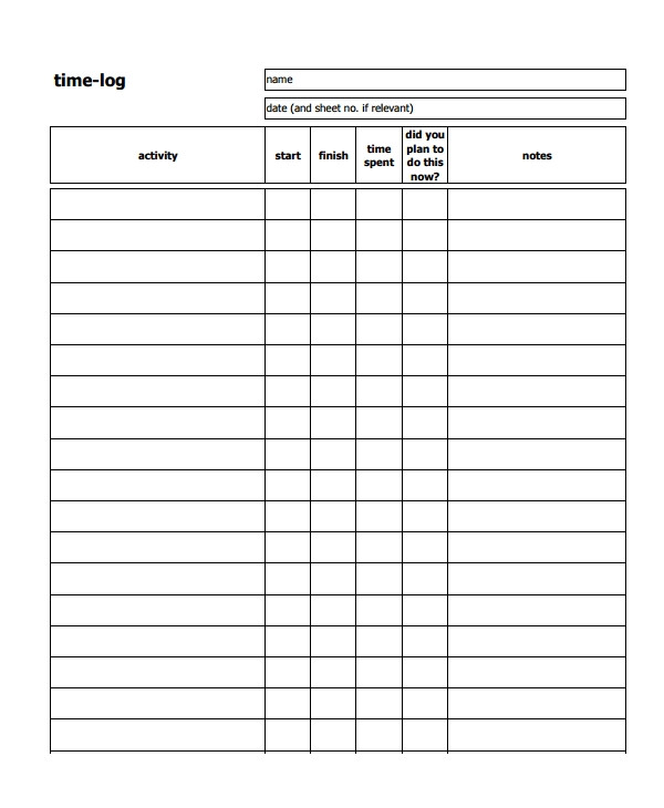 Time Recording Template 11 Time Log Templates Pdf Word Excel Free Premium