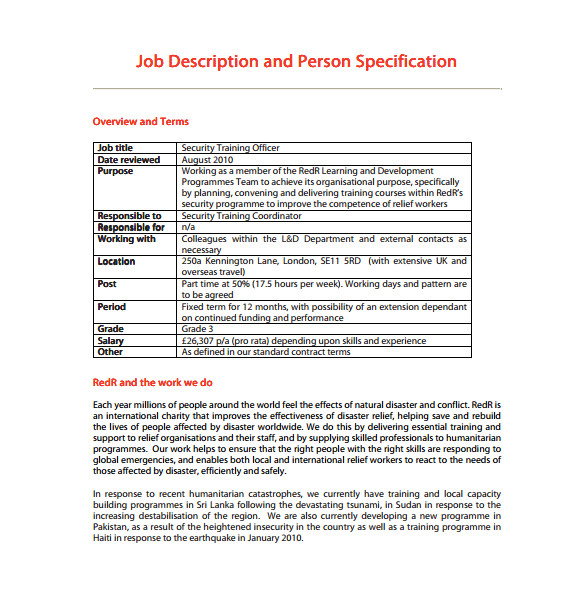 Training Officer Job Description Template 12 Security Officer Job Description Templates Free