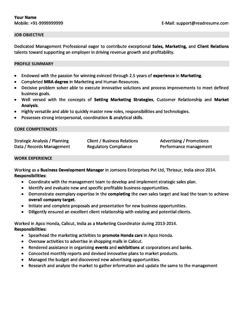 Two Years Experience Resume Sample Sales and Marketing Resume Sample for 2 Years Experience