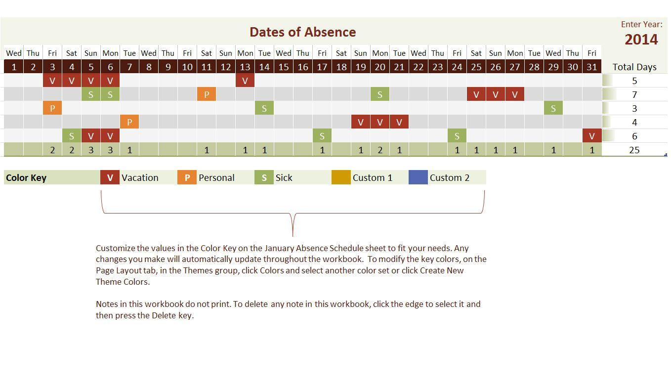 Vacation Calendar Template 2014 2014 Employee Vacation Tracking Calendar Template