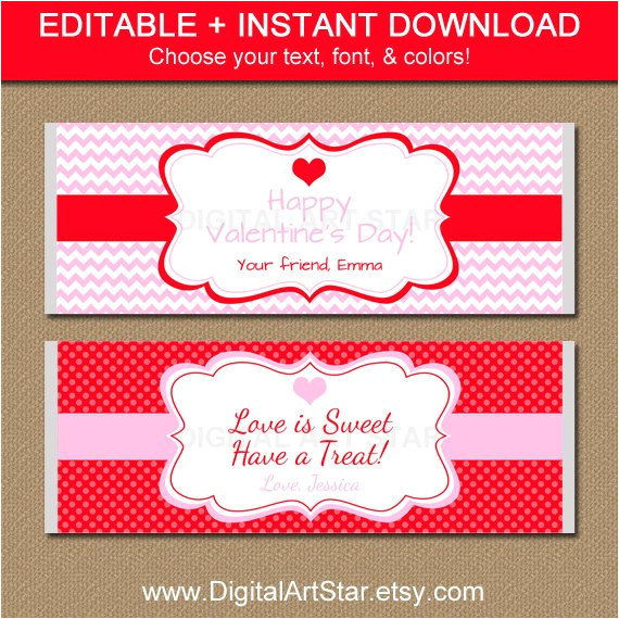 Valentine Candy Bar Wrapper Templates Valentines Day Chocolate Bar Wrappers Editable by