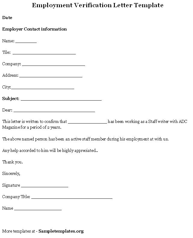 Voe Template Employment Template for Verification Letter format Of