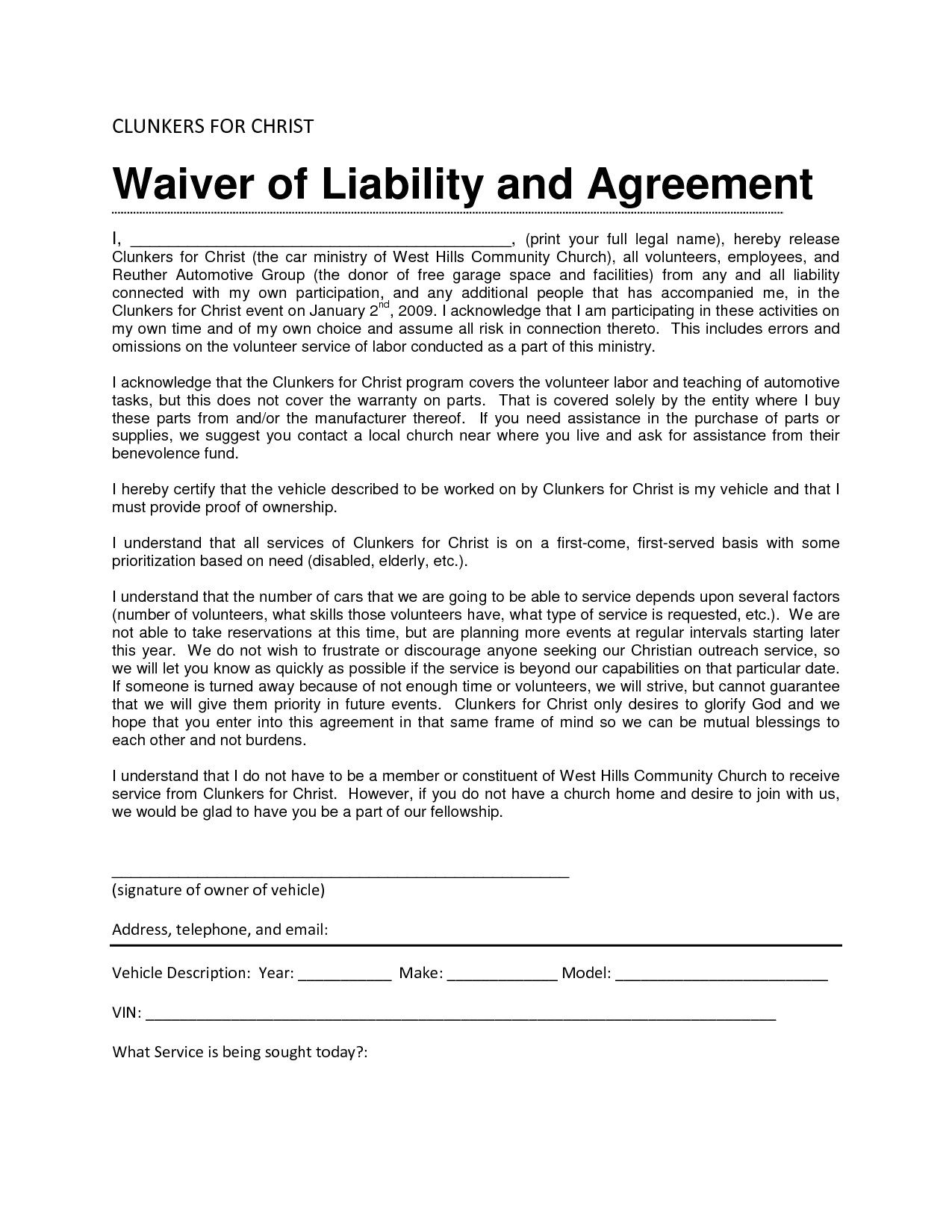 Waiver Of Responsibility Template Liability Waiver Sample Bamboodownunder Com