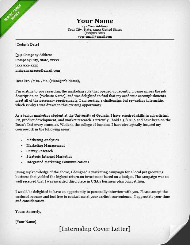What to Include In A Cover Letter for An Internship Internship Cover Letter Sample Resume Genius