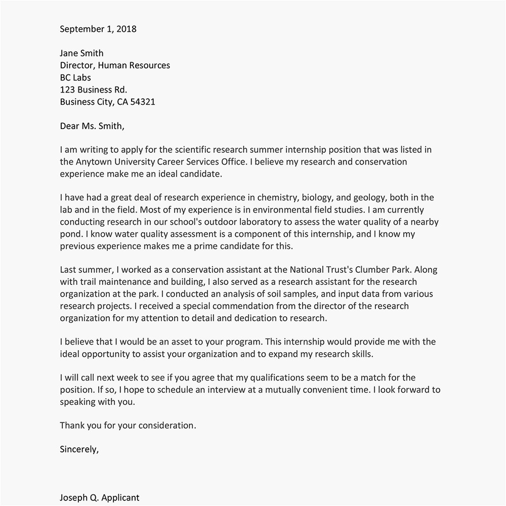 What to Put In A Cover Letter for An Internship Cover Letter for An Internship Sample and Writing Tips