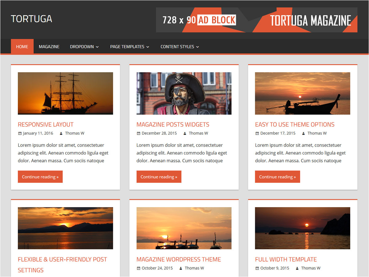 WordPress theme Post Template tortuga themezee