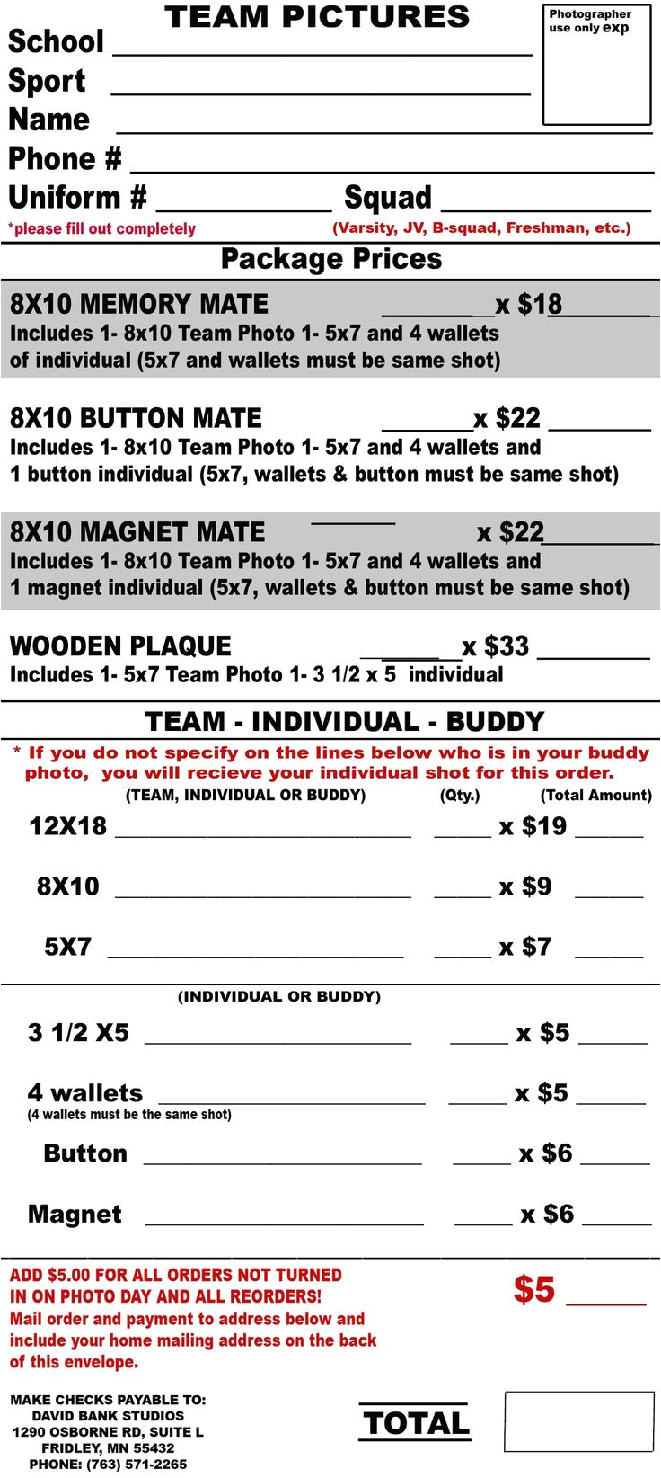 Youth Sports Photography Templates Youth Sports Photography order form Team Individual