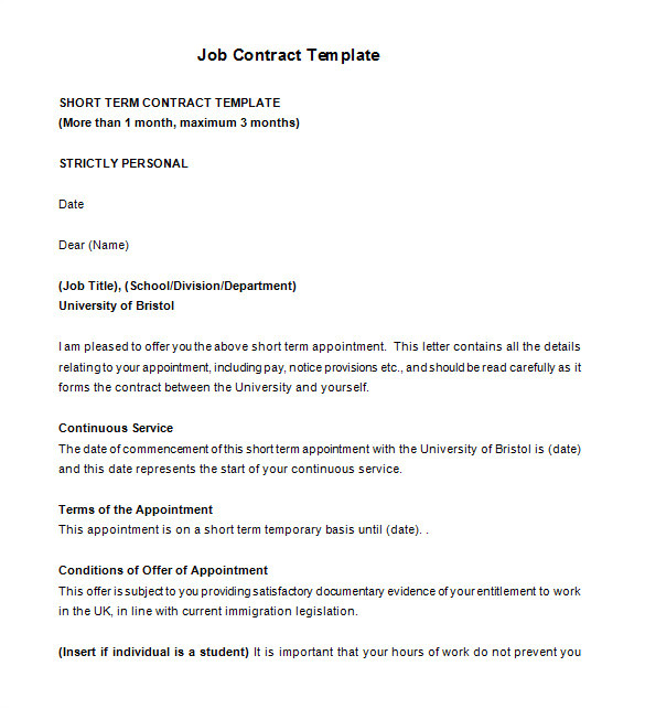 3 Month Employment Contract Template 18 Job Contract Templates Word Pages Docs Free