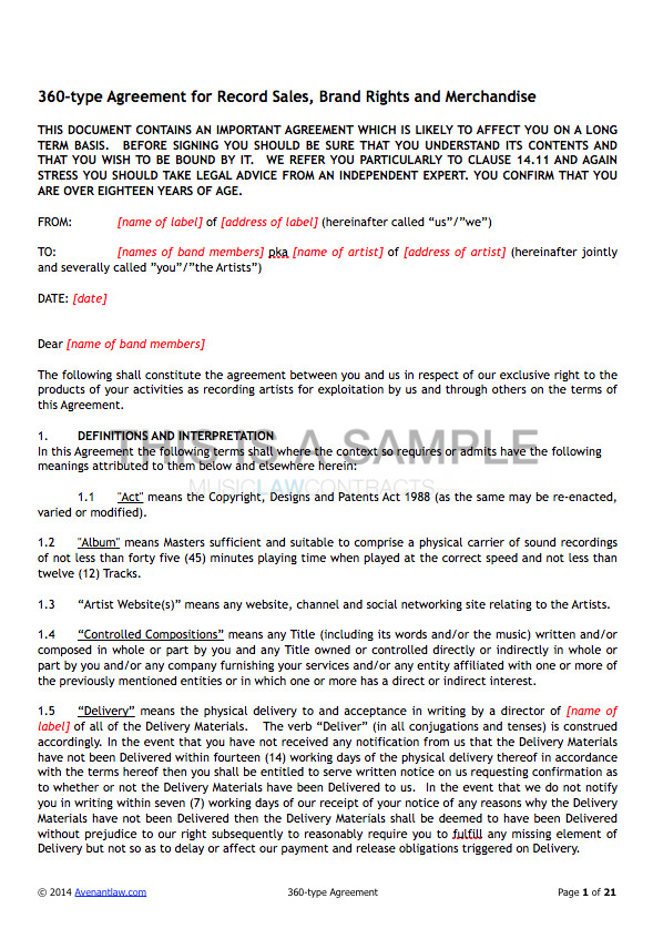 360 Music Contract Template 360 Deal Contract Templates See A Sample