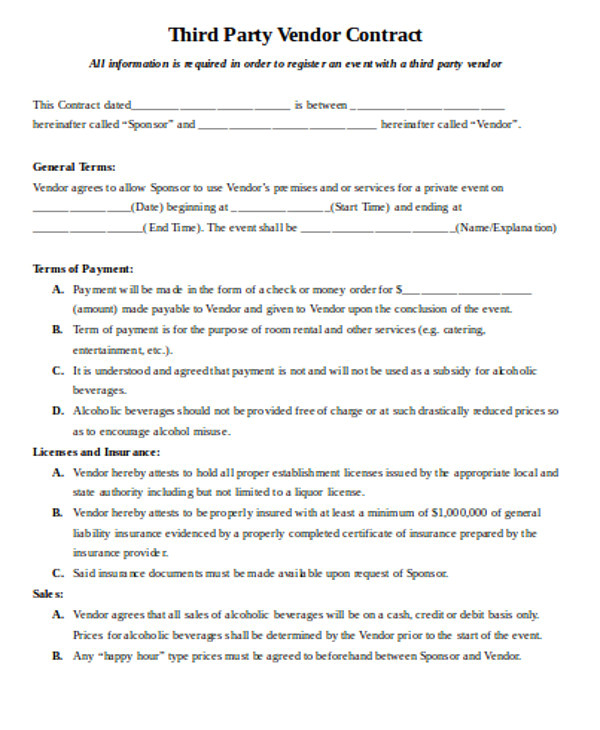 3rd Party Contract Template Sample Vendor Contract Agreement 8 Examples In Word Pdf
