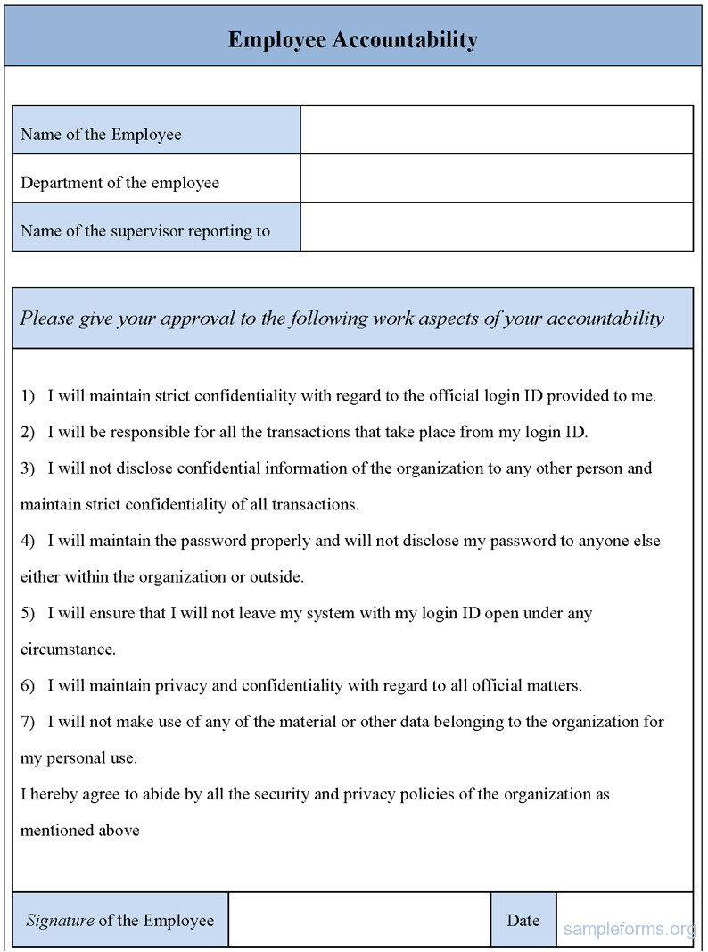 Accountability Contract Template Employee Accountability form Sample forms