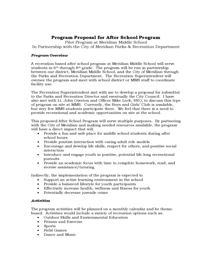 After School Program Contract Template Program Proposal for after School Program Free Download