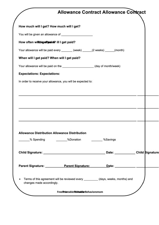 Allowance Contract Template Fillable Allowance Contract Template Printable Pdf Download