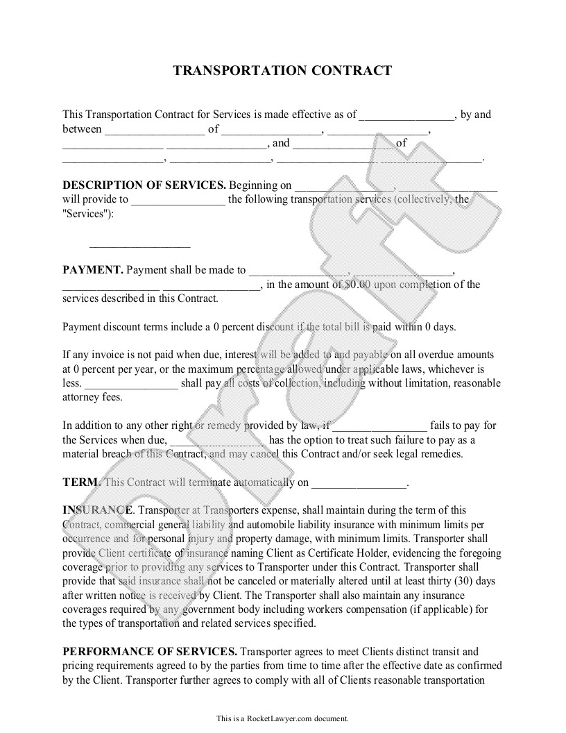 Auto Transport Contract Template Transportation Contract Agreement form with Sample