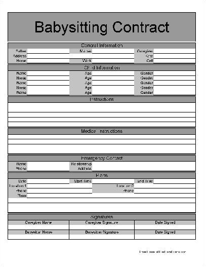 Babysitter Contract Template Free Basic Babysitting Contract