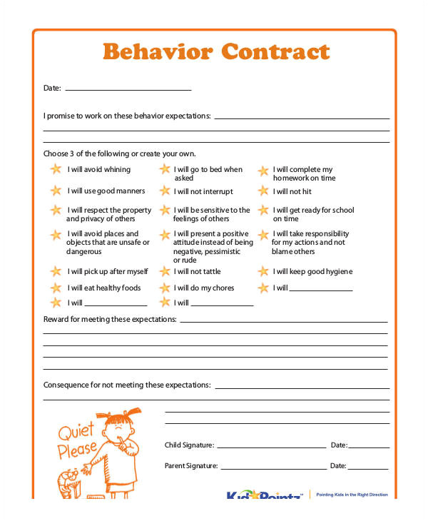 Behavioral Contract Template 12 Sample Behavior Contract Templates Word Pages Docs