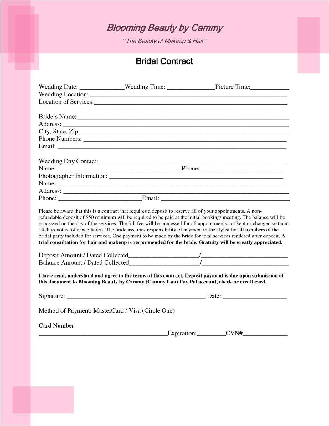 Bridal Contract Template for Hair 15 Images Of Wedding Hair Contracts Template In Word