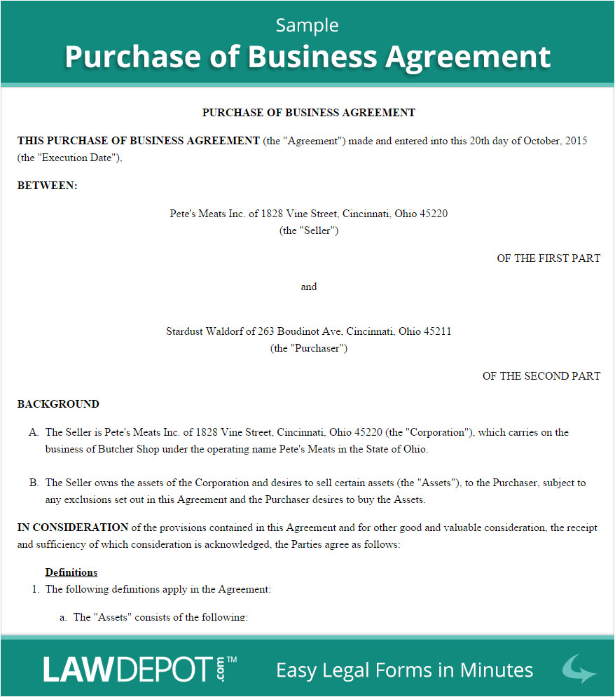 Buying A Business Contract Template Purchase Of Business Agreement Template Us Lawdepot