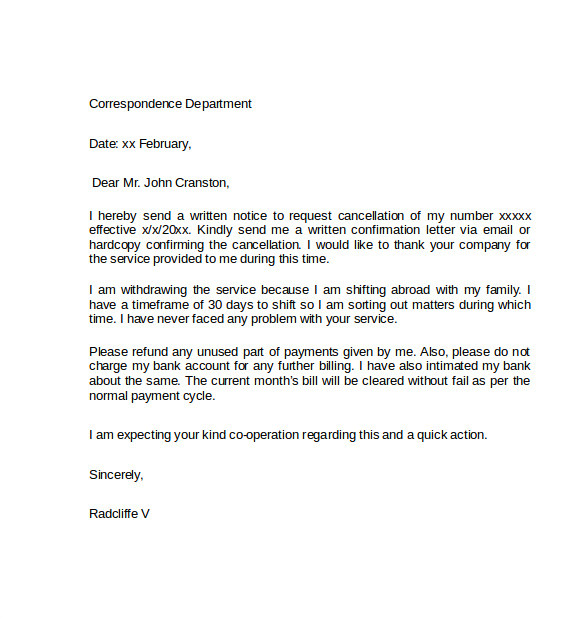 Cancellation Email Template 12 Notice Of Cancellation Letters Pdf Word Apple Pages