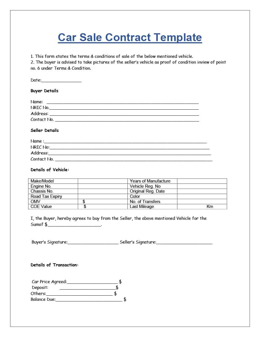 Car Contract Template 42 Printable Vehicle Purchase Agreement Templates ᐅ