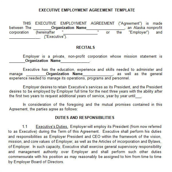 Ceo Employment Contract Template Executive Agreement 10 Download Free Documents In Pdf Word