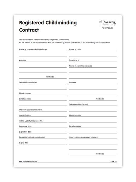 Childminder Contract Template Detailed Childminding Contract forms Childminding