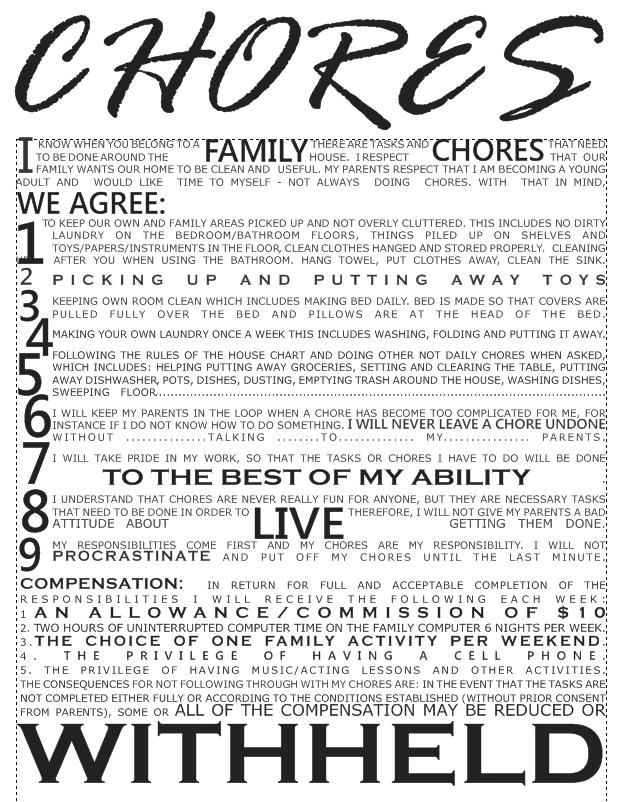 Chore Contract Template Would You Give This Chores Contract to Your Kids