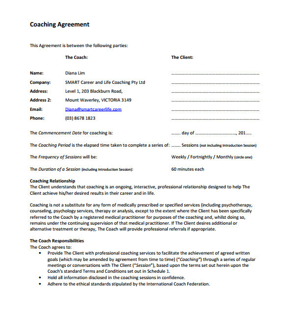 Coaching Contracts Templates 14 Coaching Contract Sample Templates Docs Word Pages