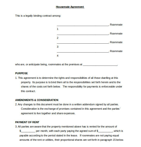 College Student Living At Home Contract Template Roommate Agreement 