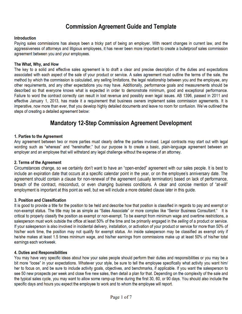 Commission Based Employment Contract Template Sales Commission Agreement Template