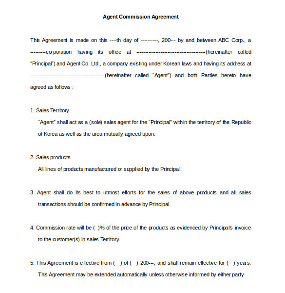 Commission Contract Template 22 Commission Agreement Templates Word Pdf Pages