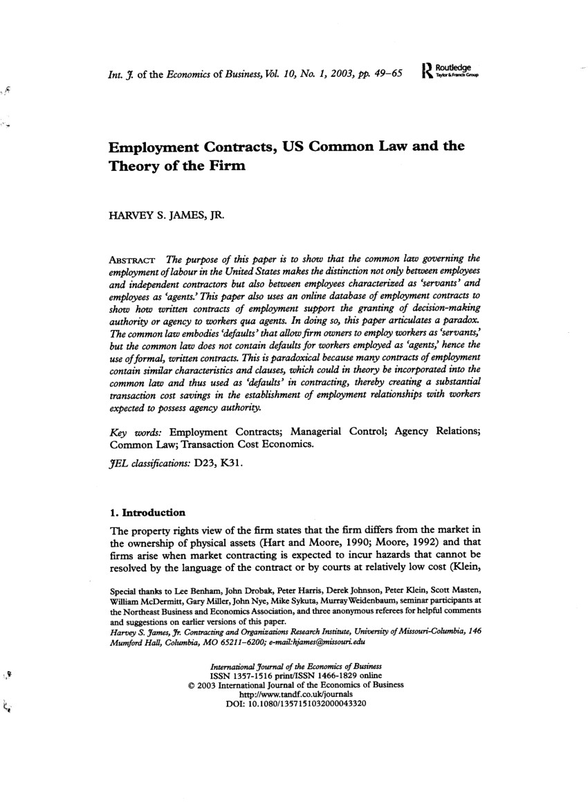 Common Law Employment Contract Template Pdf Employment Contracts Us Common Law and the theory