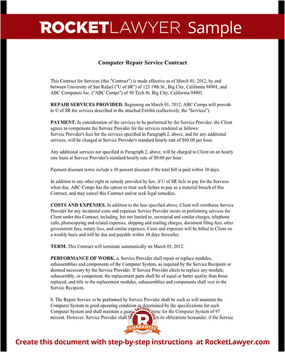 Computer Repair Contract Template Free Computer Service Contract Repair Computer Template