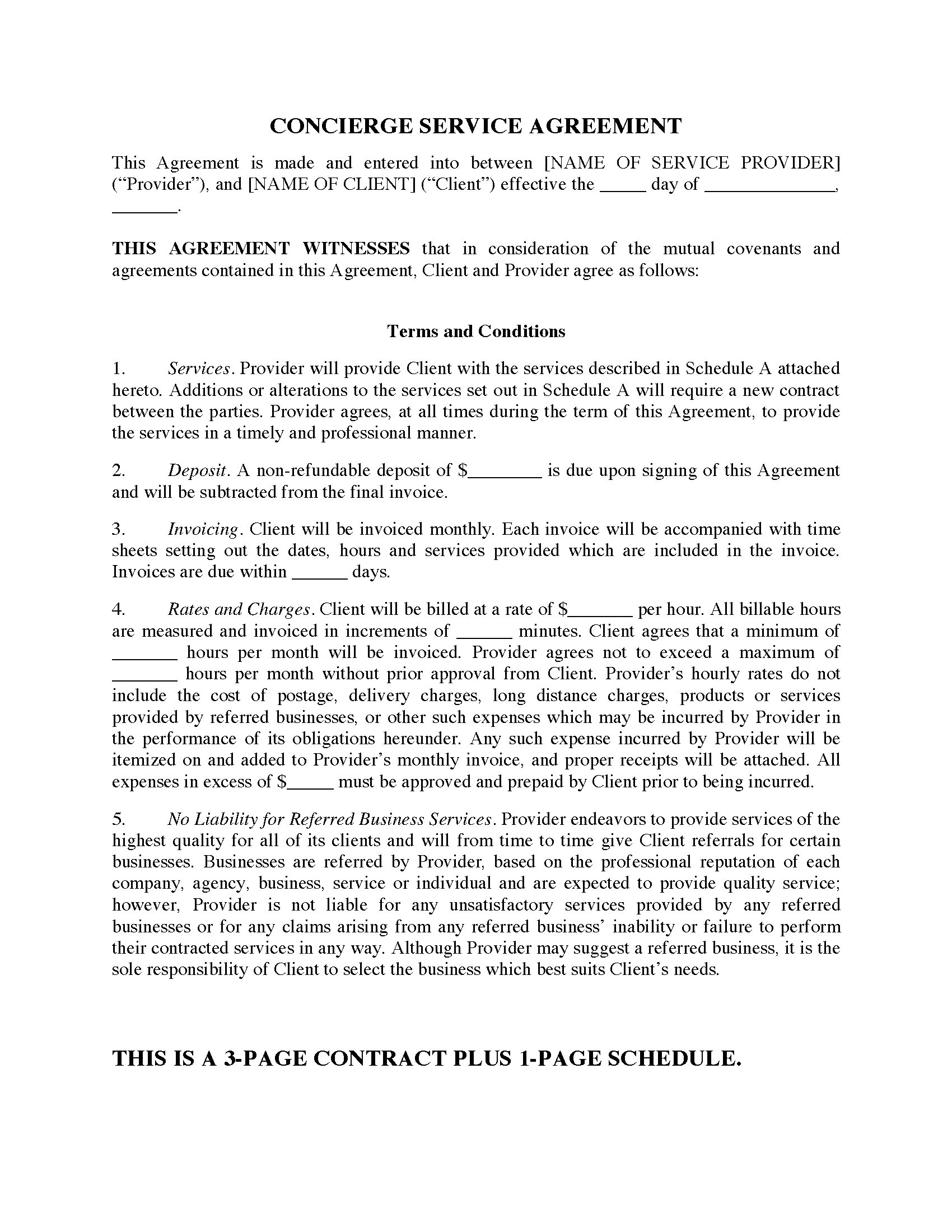 Concierge Contract Template Concierge Services Contract form Legal forms and