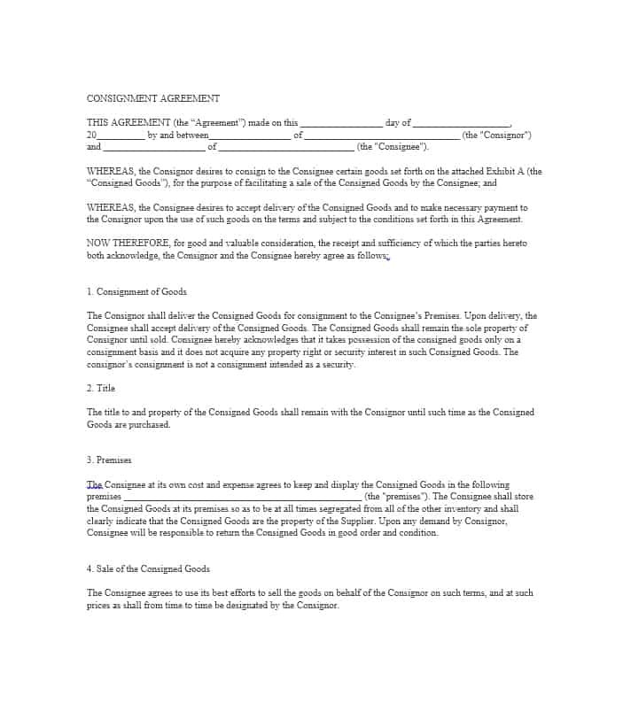 Consignment Store Contract Template 40 Best Consignment Agreement Templates forms ᐅ