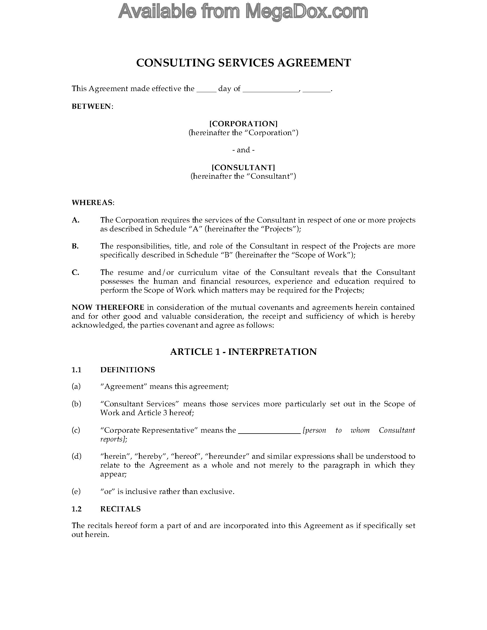 Consulting Contract Template Canada Canada Consulting Contract and Confidentiality Agreement